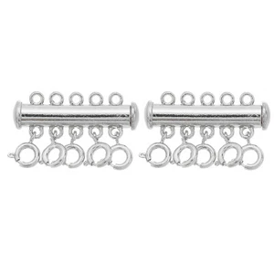 Layering Necklace Clasp 2Pcs 5 Strands Slide Magnetic Tube Lock Clasp, Silver - Picture 1 of 6