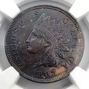 1907 Indian Head Cent AU Details NGC Fresh! IHC Penny Rainbow Toned! - Picture 1 of 6