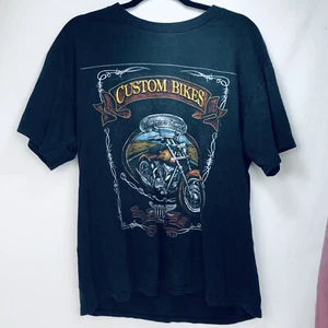 VTG 90’s Black Printed Custom Bikes Men’s T-shirt Size Large - Picture 1 of 4