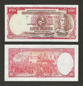 URUGUAY 100 Pesos 1967, P-43a, Banco Central, Marquez Pacchiotti Sanguinetti, AU - Picture 1 of 1