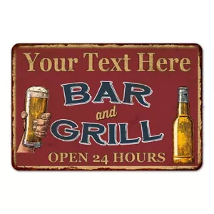 Personalized Red Bar and Grill Sign Rustic Home Bar Decor Pub Beer 108120045001 - Picture 1 of 9