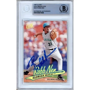 1997 Fleer Ultra Gold #200 Robb Nen Signed Card AUTO Beckett Slabbed Marlins - Picture 1 of 5