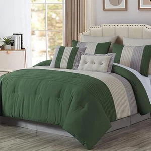 Chezmoi Collection 8-Piece Comforter Set Luxury Pleated Stripe Bedding Set - Picture 1 of 34