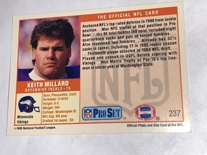 1989 Pro Set Keith Millard #237 Minnesota Vikings Football Karte - Bild 1 von 2