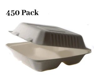 [450er-Pack] 3 Fächer kompostierbar scharniert zum Mitnehmen Lebensmittelbehälter 8 Zoll - Bild 1 von 8
