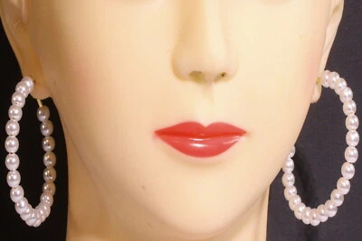 Große Modische Perlen Creolen Ohrringe Hänger Durchzieher Statement Cocktail  - Bild 1 von 4