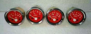 2" /52mm Electrical Water Temp Oil Pressure Fuel Volt Gauge Red White Chrome - Foto 1 di 3