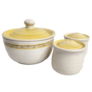 Franciscan Hacienda Gold Earthenware Lidded Sugar, Salt & Pepper Shakers Stopper - Picture 1 of 12