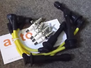 HT leads and spark plugs set 8mm yellow Mazda MX5 mk2 NB 1.6 1.8 plug wires - Picture 1 of 5