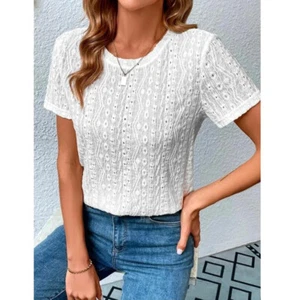 Womens T-Shirt Ladies Short Sleeve Lace Hollow Casual Pullover Tops Tee Blouse - Picture 1 of 21