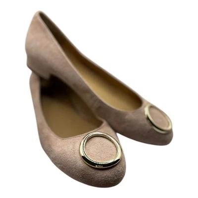 Zapatos Talbots 6.5 Rosa Pastel Planos Acentos Dorados Gamuza Suela de Cuero Foto 1 de 4