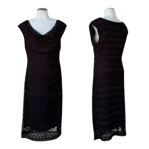 Vintage 90s 00s CONNECTED Womens M Cocktail Dress Lace Overlay Knee Length BLACK - Picture 1 of 20