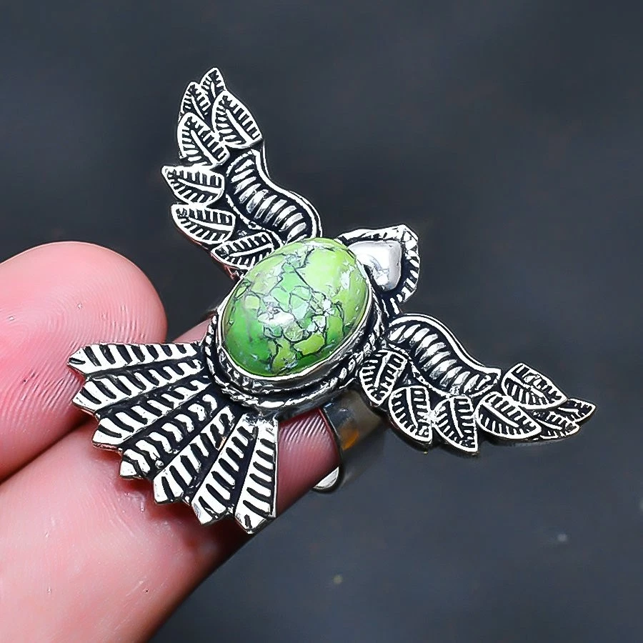 Anillo Joyería Piedras Preciosas Turquesa Verde Cobre Talla 7 EE. UU. Foto 1 de 1