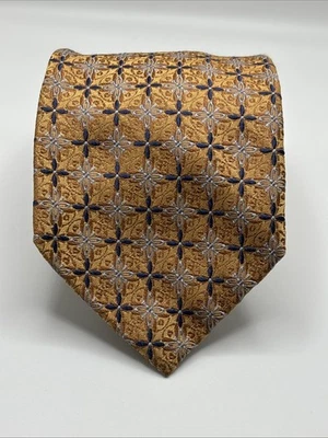 "Corbata de seda Altea Milano dorada azul patrón floral geométrico Italia 3,5""" Foto 1 de 4