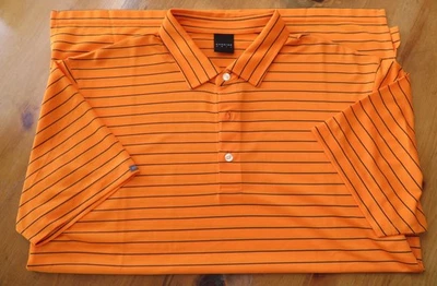 Camisa Polo Dunning Para Hombre Mediana Manga Corta Naranja Brillante con Rayas Negras Foto 1 de 4