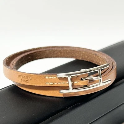 Bracciale lungo Hermes in pelle braccialetto girocollo argento marrone ottimo... - Immagine 1 di 4