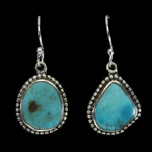 925 Sterling Silver Earrings Fancy Turquoise 14x12mm Handmade Gemstone Jewelry - Picture 1 of 14