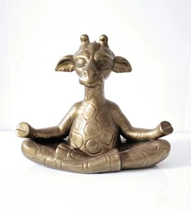 Meditating Giraffe Mid Century Gold Ceramic Statue Figure Namaste Yoga 12”x15” - Picture 1 of 14