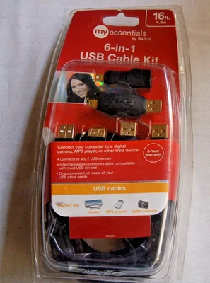 Belkin My Essentials 6-In-1 USB Cable Kit. 16 Foot USB Extension Cable. New - Image 1 of 4