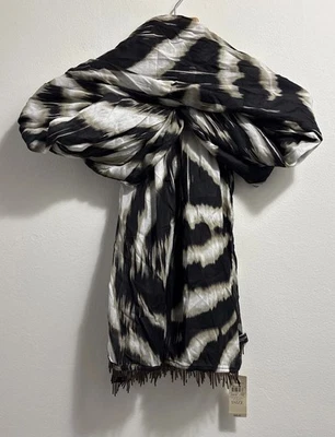 "Bufanda con estampado animal Ann Taylor envolvente flecos con cuentas mezcla de algodón y seda nueva 30x75""" Foto 1 de 4