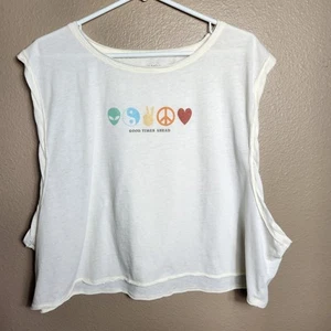 American Eagle Good Times Ahead Damen-T-Shirt elfenbeinfarben ärmellos kastig bauchfrei |XXL| - Bild 1 von 5