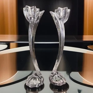 Mikasa “Flower Song” Lead Crystal Clear Candle Holders 10” Tall - 2 Art Deco - Picture 1 of 14