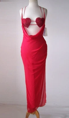 BLUMARINE Red Silk Chiffon Crystal Embellished Heart Bra Dress Gown 40 4 - Image 1 of 4