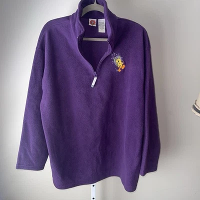 Pulôver de lã vintage Looney Tunes Tweety quarto de zíper roxo - Imagem 1 de 4