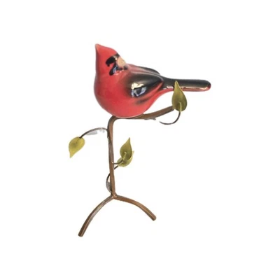 Estatuilla de cerámica de cardenal rojo sobre rama de árbol de hierro fundido de 6,5" de alto  Foto 1 de 4