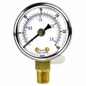 1/8" NPT Air Compressor / Hydraulic Pressure Gauge 0-30 PSI Side Mount 1.5" Face - Picture 1 of 6