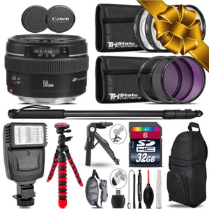 Canon 50mm f/1.4 USM + Slave Flash + MACRO, UV-CPL-FLD - 32GB Accessory Bundle - Picture 1 of 10