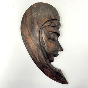 Vintage Hand Carved Wood Folk Art Woman's Face Wall Plaque Side View - Picture 1 of 5