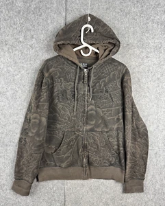 Chaqueta con Capucha Marca LUCKY De Colección Para Hombre Mediana Marrón Dragón AOP Kanji Y2K - Imagen 1 de 12