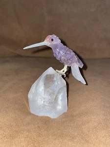Small Fluorite Amethyst Hummingbird on Quartz 4” Pewter Feet Purple Peter Muller - Picture 1 of 13