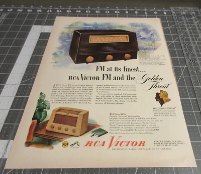 1949 RCA Victor, FM at its finest, FM Radio 8X71 & 8R76, Golden Throat, Print Ad - Image 1 of 3