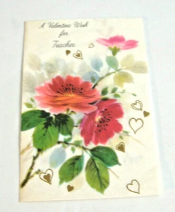 A VALENTINE WISH FOR TEACHER ~VINTAGE FORGET ME NOT CARD - Picture 1 of 6