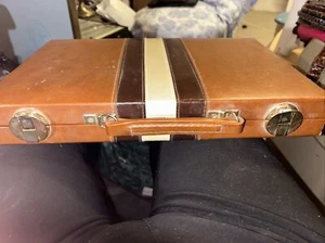 Vintage Backgammon Case Brown Faux Leather Brief Case Only 12” - Picture 1 of 5