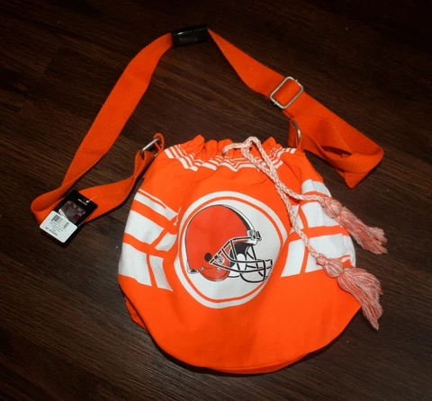 Cleveland Browns Ripple Drawstring Bucket Bag Purse Orange NFL Licensed NWT Cover