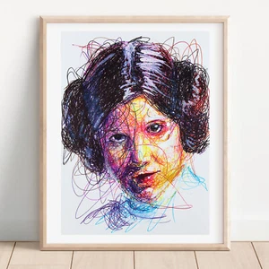 Princess Leia Ballpoint Pen Print, Star Wars Art Poster - Picture 1 of 3