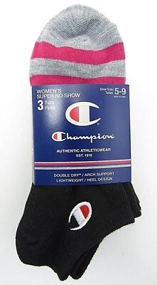 Meias femininas CHAMPION super no show logotipo bordado pacote com 3 CH501-360 - Imagem 1 de 3