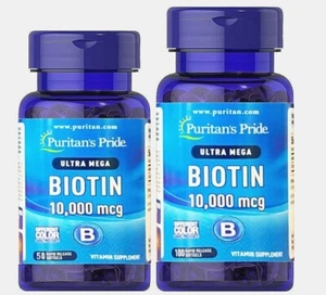 Puritan's Pride Ultra Mega Biotin Supplement Skin, Hair & Nail 10000mcg Softgels - Picture 1 of 12