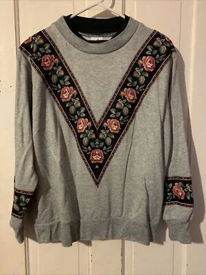 Vintage Rose Ann Originals Gray Floral Crew Neck Grandma Sweatshirt Size Large - Image 1 of 4