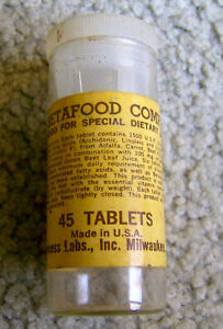 RARE vintage 1960s A-F-BETAFOOD COMPLEX glass VITAMINS jar nutrition supplement