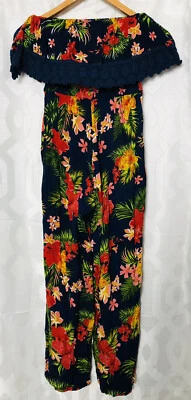 Mono Floral Fuera del Hombro Para Mujer S Volantes Crochet Hawaiano Boho Tropical Foto 1 de 4