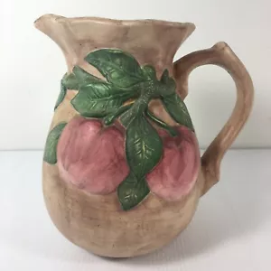 Jarra de cerámica Shabby Cottage Core Art melocotones manzanas fruta marrón rosa verde - Imagen 1 de 12