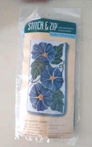 Stitch & Zip Needlepoint Kit Morning Glories Eyeglass/Cell-Phone Case 3-1/2 x 7" - Picture 1 of 5