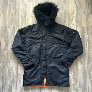 Alpha Industries Parka Jacket Men Large Black Extreme Cold Weather Type N-3B - Picture 1 of 6