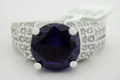 ANILLO LABORATORIO AMATISTA Y ZAFIRO BLANCO CHAPADO EN ORO BLANCO 14K - NUEVO CON ETIQUETA Foto 1 de 3