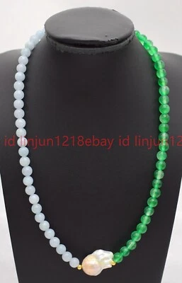 Collar de perlas barrocas blancas gemas redondas de jade verde aguamarina azul de 6 mm 16-32 pulgadas Foto 1 de 4