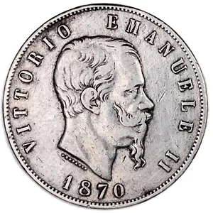 ITALIA REGNO D'ITALIA Vittorio Emanuele II 5 Lire 1870 Milano - Argento Silver - Imagen 1 de 2